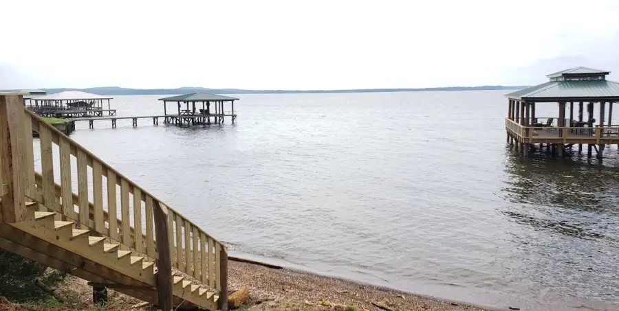 The stairway leads down to the Toledo Bend shoreline. The stairway leads down to the Toledo Bend shoreline.