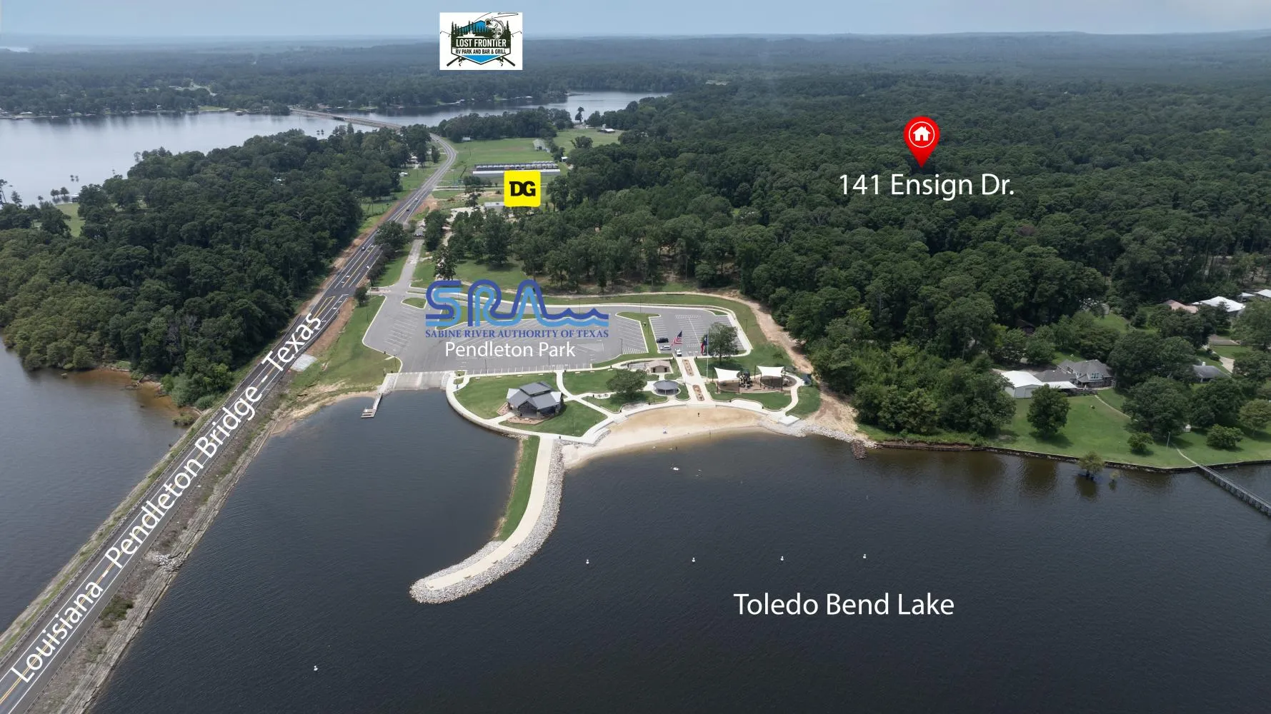 Aerial view of things that are within a mile of the cabin.